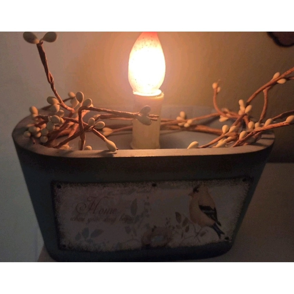 Vintage Nantucket Electric Candle Light  Rustic Blue Wooden Base 6 inch x 4 inch - Picture 2 of 8